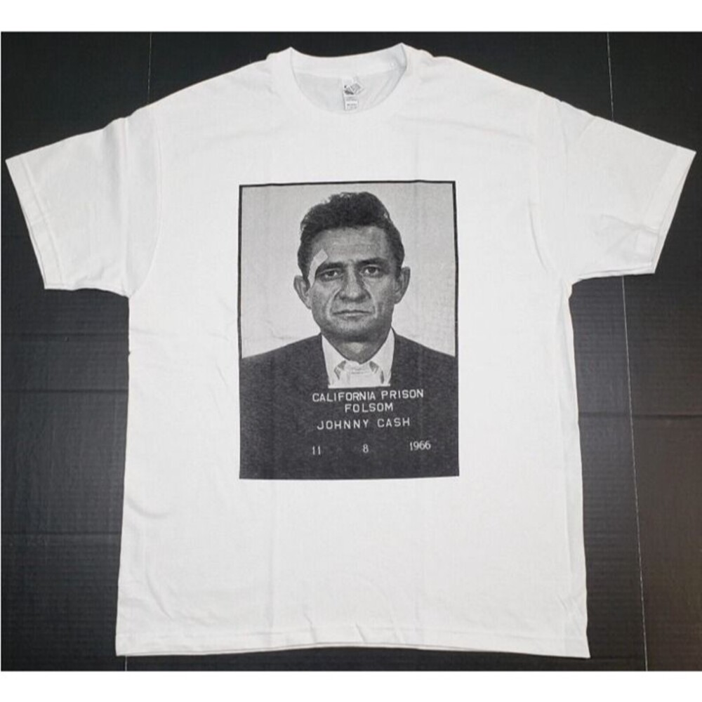 RARE JOHNNY CASH T-shirt MUSIC Mug Shot Tee 100% Cotton Men's White New XL